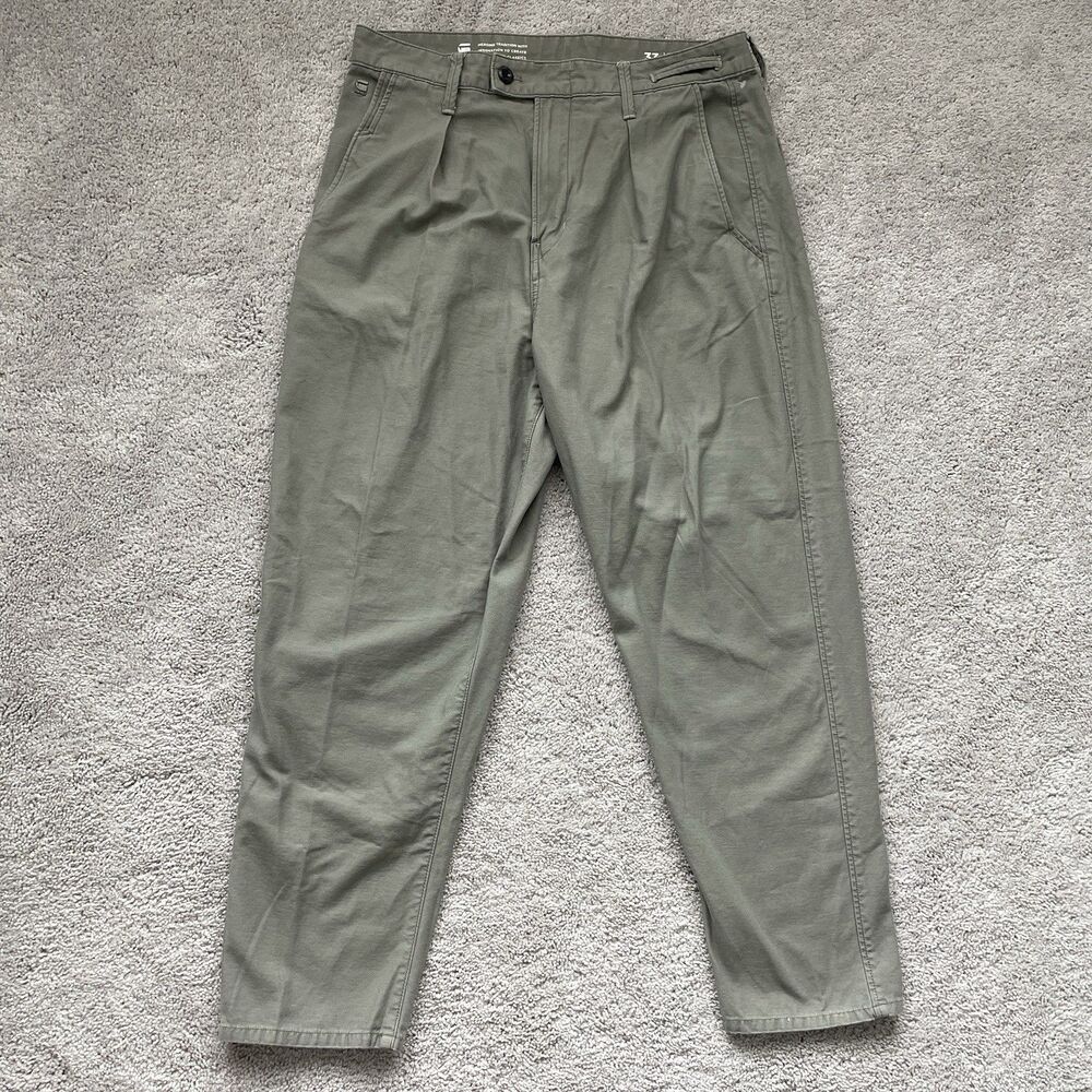 G-Star RAW Pants Mens 33x27(Tag 33x32) Gray Worker Chino Pleated Relaxed Rare
